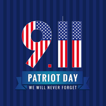 9.11 Partiot day USA card. Patriot day USA, We will never forget, September 11 vector poster