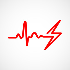 Heartbeat sign with lightning. Vector illustration.