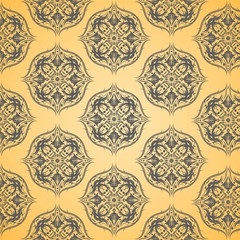 Seamless Damask Pattern Orange Background, Vector, Illustration, Eps File