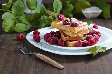 Waffles with raspberry