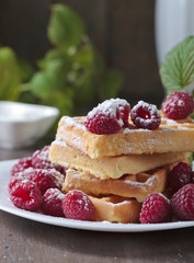 Waffles with raspberry