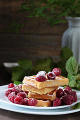 Waffles with raspberry