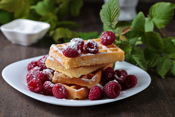 Waffles with raspberry