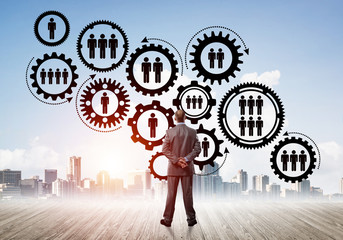 Social connection concept drawn on screen as symbol for teamwork and cooperation