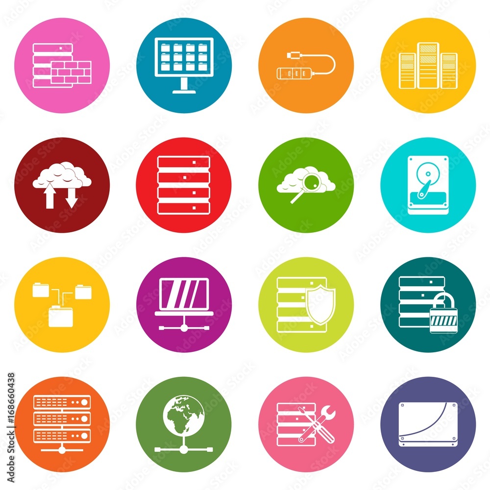 Aufkleber database icons many colors set