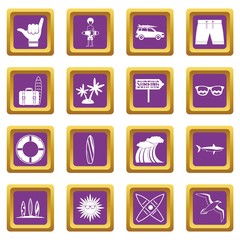 Surfing icons set purple