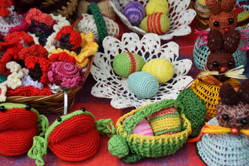 Fototapeta na wymiar Easter eggs made on crochet