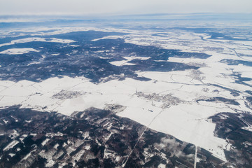 Winter aerial view of the landscape of the Czech Republic. Villages Belec and Bratronice.