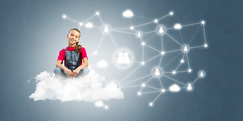 Fototapeta premium Idea of children Internet communication or online playing and parent control