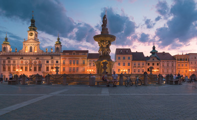 Obraz premium Premysl Otakar II.square in Ceske Budejovice in the night, Czech Republic