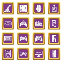 Video game icons set purple