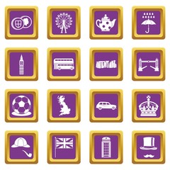 Great Britain icons set purple