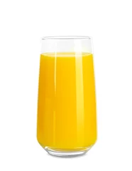 Crédence de cuisine en verre imprimé Jus Verre de jus d& 39 orange frais sur fond blanc