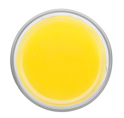 Glass of fresh orange juice on white background