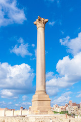 Fototapeta na wymiar Pompey's pillar and ancient sphinx