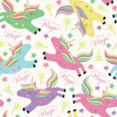 Wall murals Unicorn seamless pattern with magic flying unicorn  - vector illustration, eps  