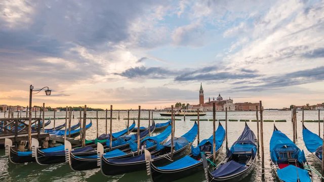 Venice city skyline sunrise timelapse and Venice Gondola boat, Venice, Italy, 4K Time lapse