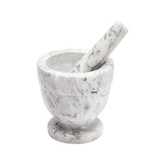 White and gray mortar and pestle