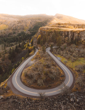 Elevated View Of Empty Curved Road