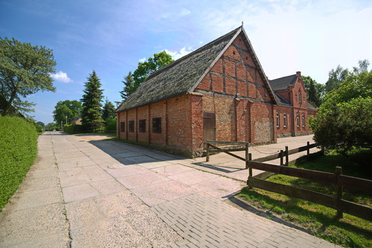 Historic street and buildings in in Kemnitz, Mecklenburg-Vorpommern, Germany