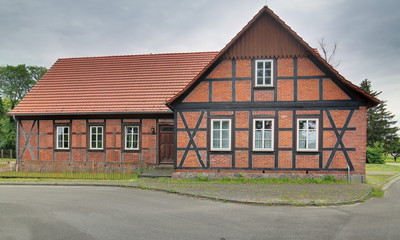 Fototapeta na wymiar Former school, listed as monument in Trantow, Mecklenburg-Vorpommern, Germany