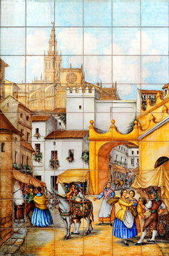 Postigo del aceite, mosaico de azulejos, Sevilla, Espa&ntilde;a