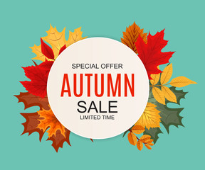 Abstract Vector Illustration Autumn Sale Background with Falling