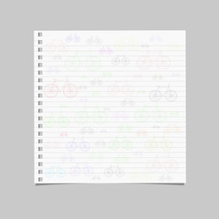 Vector lined notepaper with colorful bicycle design on grey background