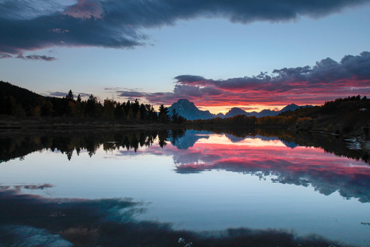 Sunset from Oxbow Bend - Grand Tetons National Park