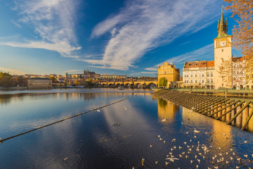 Beautiful Prague castle and Charles Bridge in autumn, Prague, Czech Republic, Europe