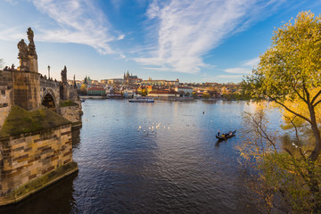 Beautiful Prague castle and Charles Bridge in autumn, Prague, Czech Republic, Europe