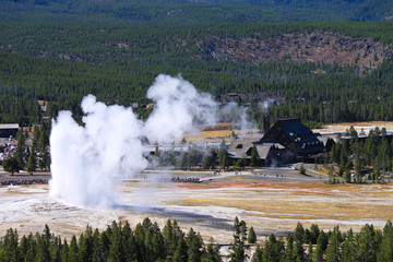 Hill view of Old faithful geyser