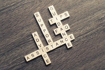 Feedback assistance support guidance words spelled with cubes on