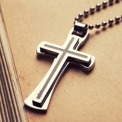 Closeup of silver Christian cross