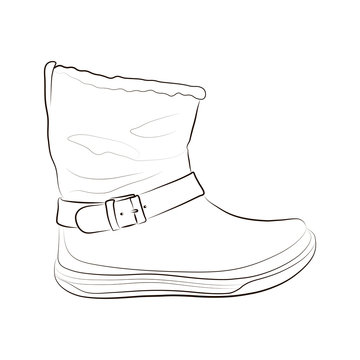Sketch of a women's winter boot. Vector illustration.