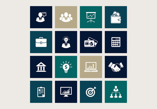 16 Square Teal and Brown Business Icons 1
