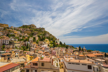 Obraz premium Panoramic view on the pictoresque town of Taormina, Sicily, Italy