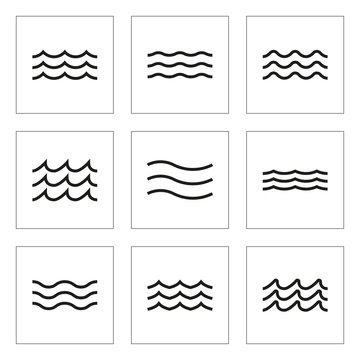 Wave icon set. Water line signs collection. Vector illustration.
