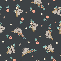Naklejka premium Koala floral seamless pattern