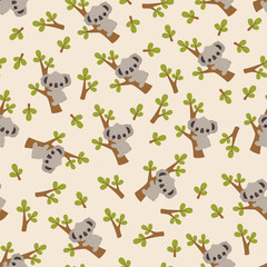 Obraz premium Koala on a tree seamless pattern
