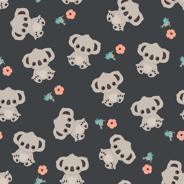 Koala floral seamless pattern