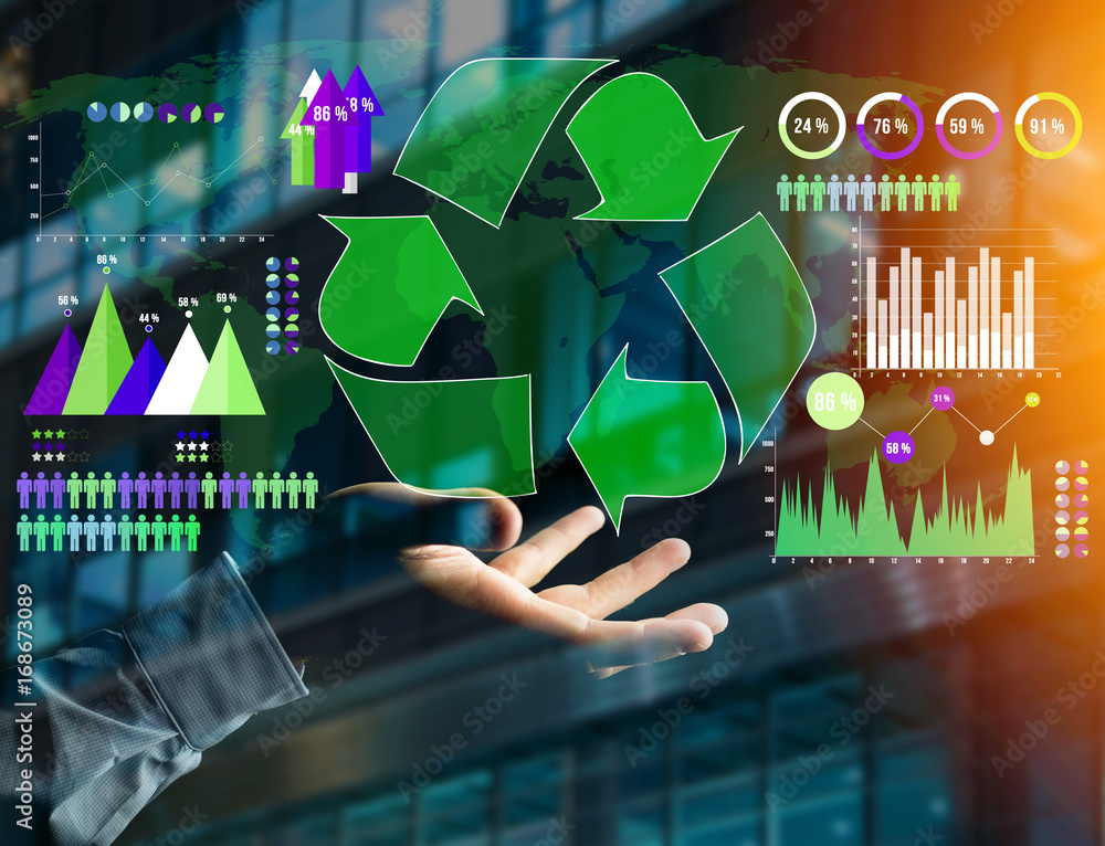 Poster Technology ecologic interface with world map on the background - Ecology concept