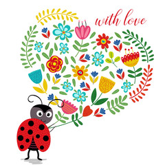 ladybird with heart of flowers  - vector illustration, eps