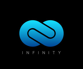 blue infinity sign on black background.Logo template