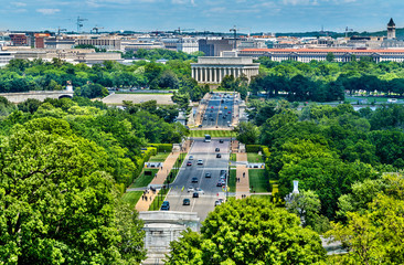 View from Arlington Cemetery towards the Lincoln Memorial in Washington, D.C.