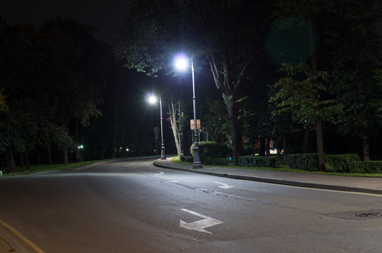 Quiet City Street With Lights At Night. Background, Citylife