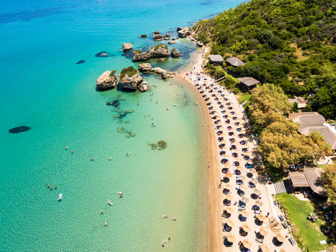 Aerial  view of Porto Zorro  Azzurro beach in Zakynthos (Zante) island, in Greece