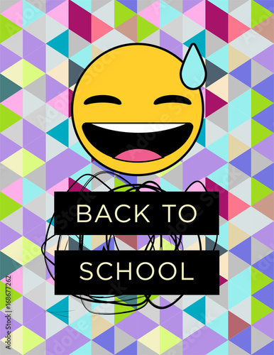 Back To School Vector Poster Emoji Laughing Embarassed On A Stunning Iridescent Seamless Geometric Pattern Back To School Vector Poster Emoji Laughing Embarassed On A Stunning Iridescent Seamless Geometric Pattern