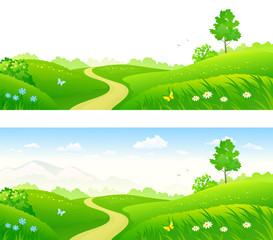 Fototapeta premium Summer green landscape banners