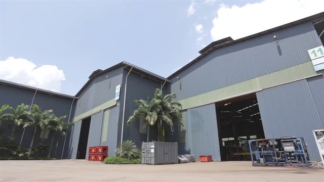 Blue Grey Factory Warehouses - Pan - Right To Left